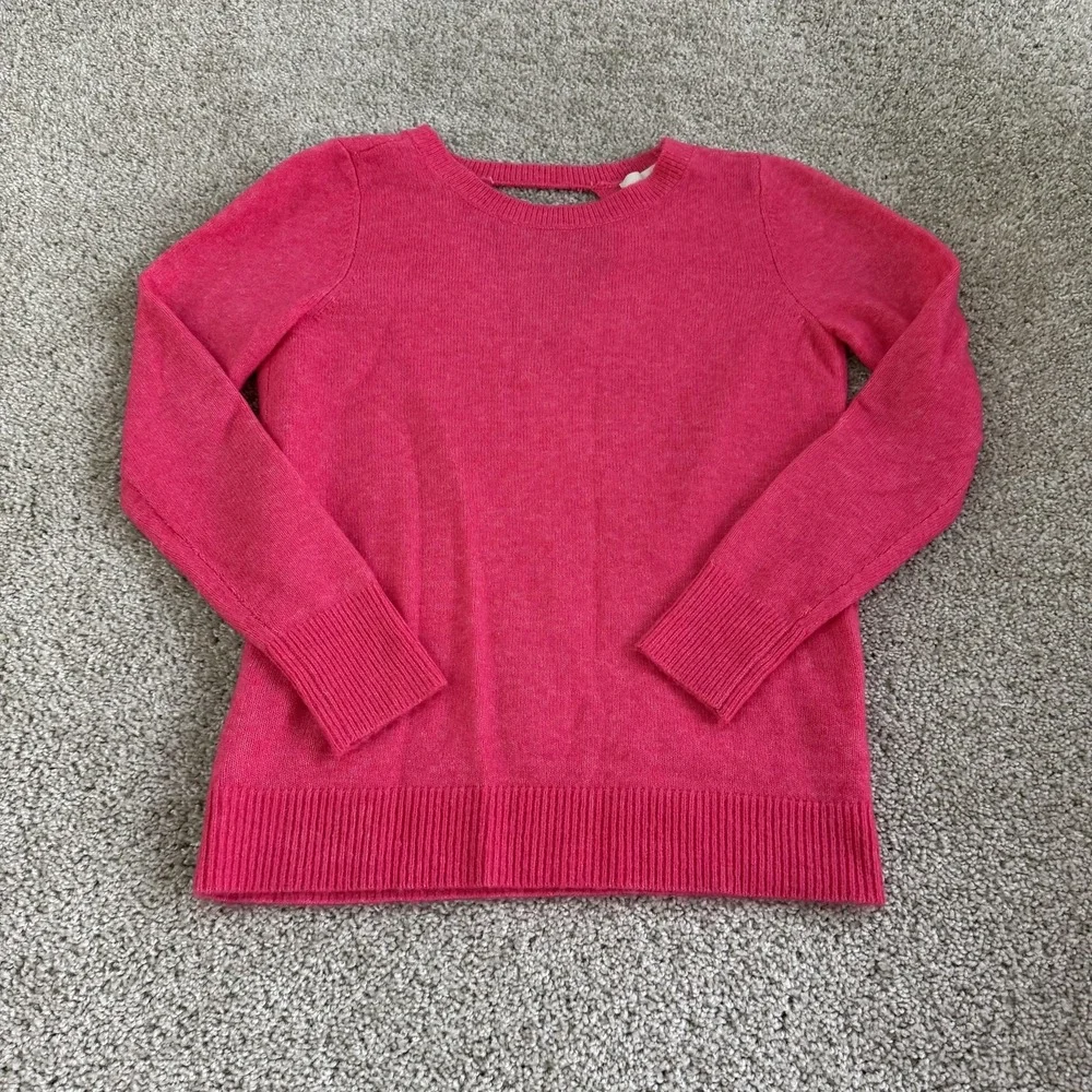 LOFT Sweater Womens Small Pink Crew Neck Open Back Strap Tight-Knit Pullover